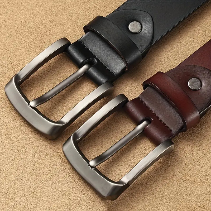 Men Cowhide Genuine Leather Prong Buckle Belt