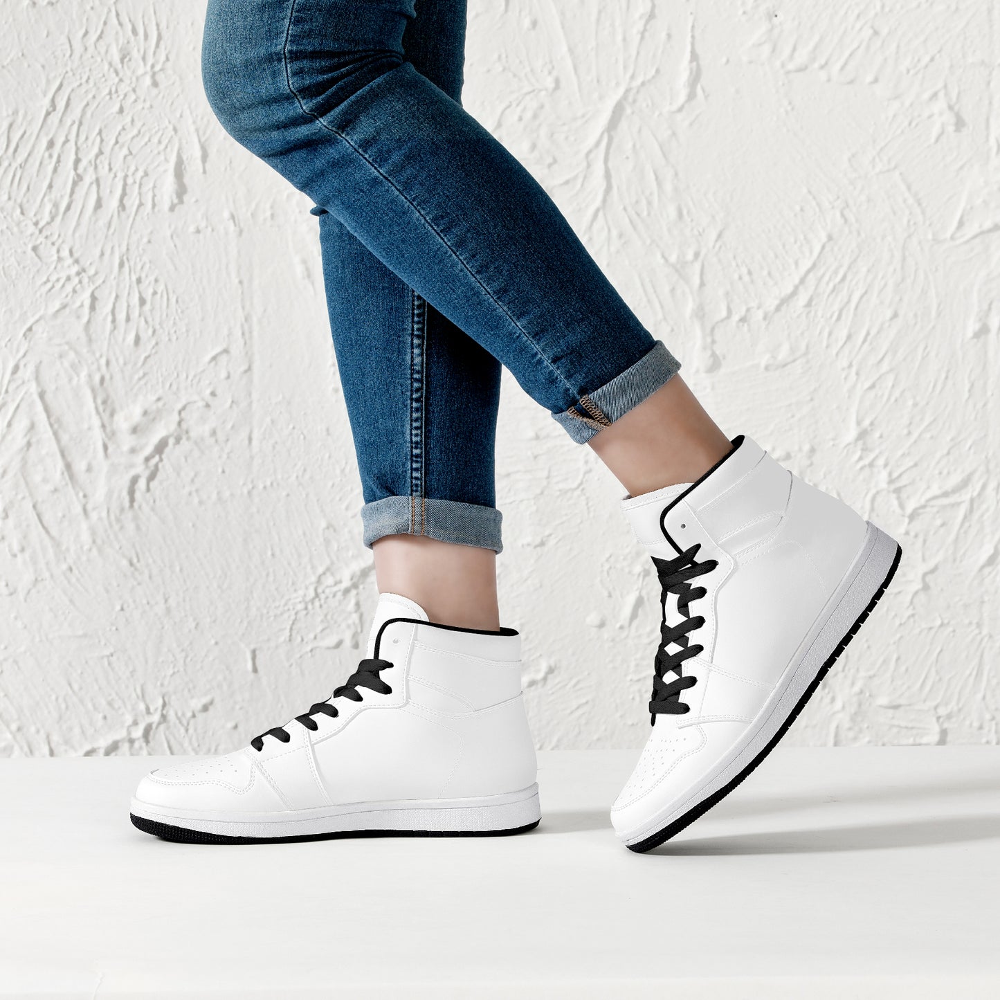 High-Top Synthetic Leather Sneakers - Black