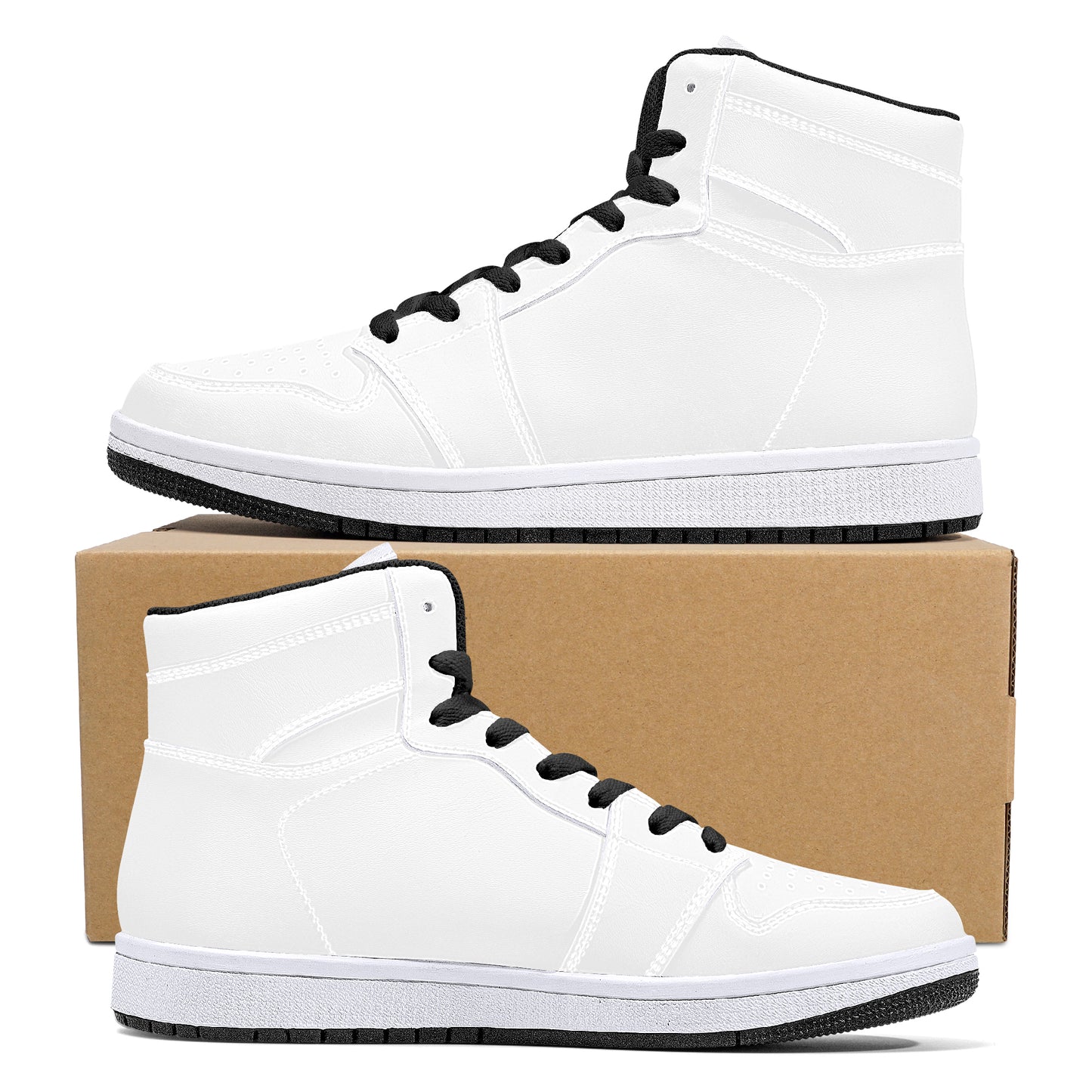 High-Top Synthetic Leather Sneakers - Black