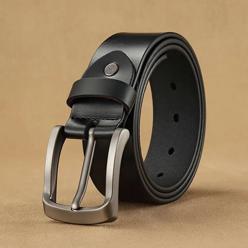 Men Cowhide Genuine Leather Prong Buckle Belt