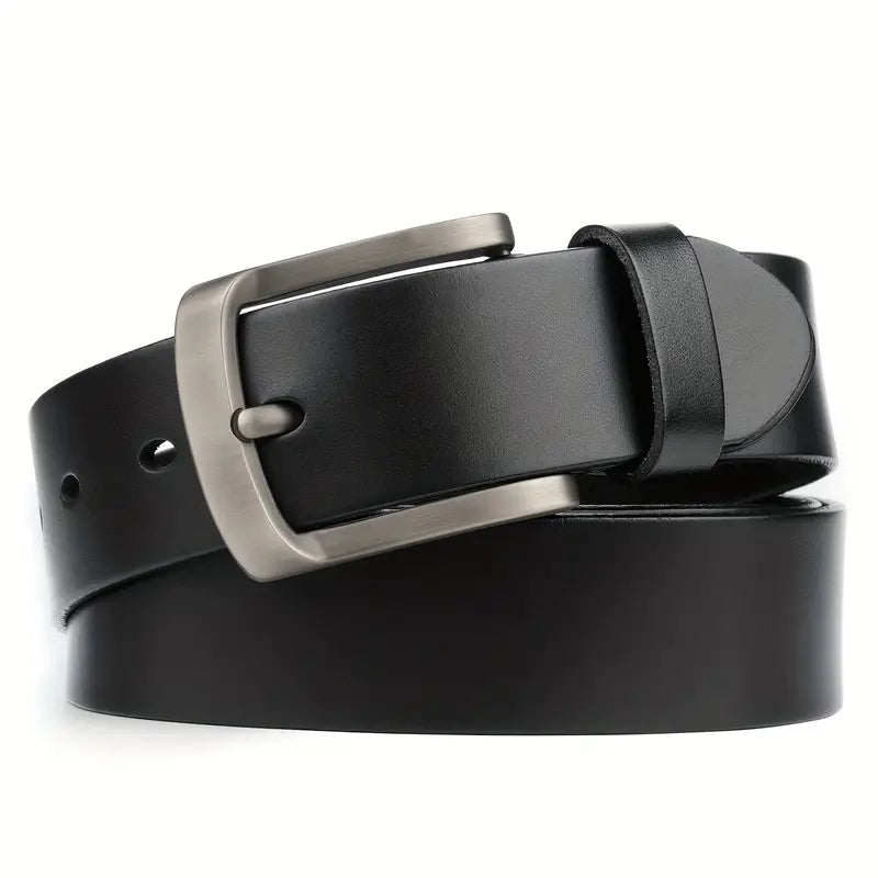 Men Cowhide Genuine Leather Prong Buckle Belt