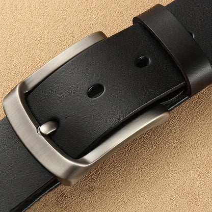 Men Cowhide Genuine Leather Prong Buckle Belt