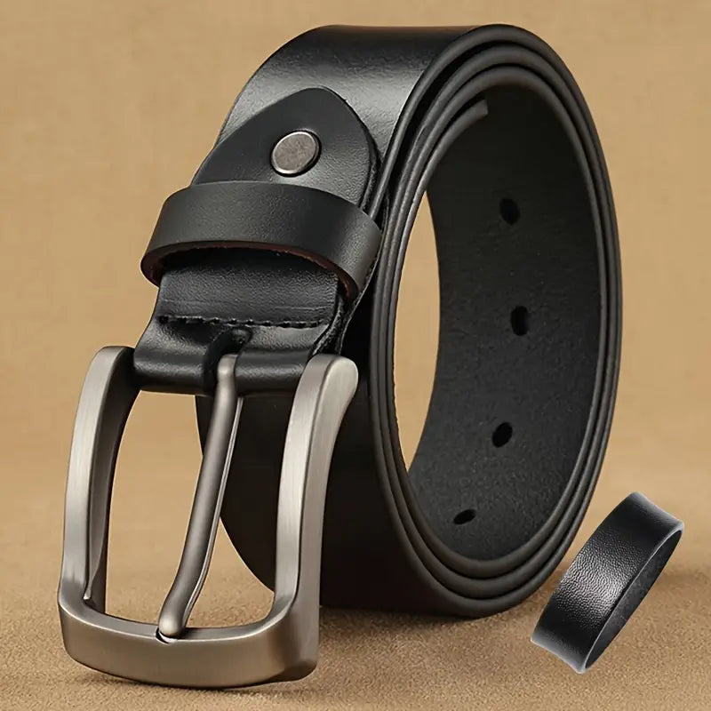 Men Cowhide Genuine Leather Prong Buckle Belt