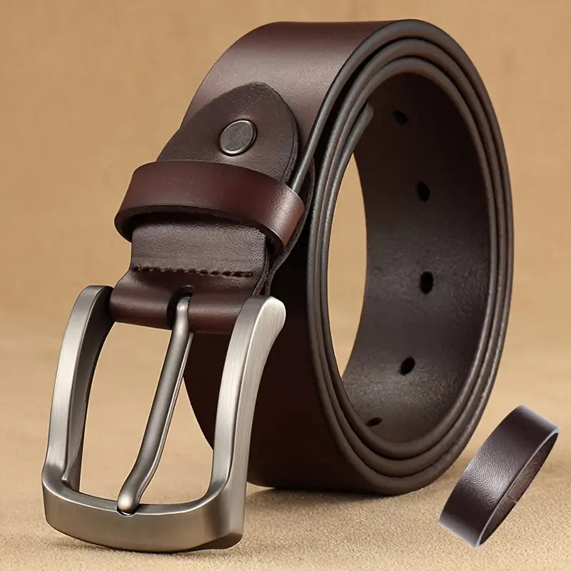 Men Cowhide Genuine Leather Prong Buckle Belt